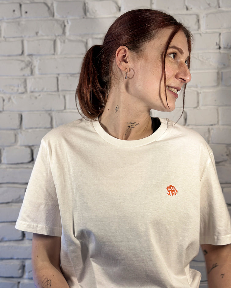 T-Shirt "Mission SafeSpace" white/orange