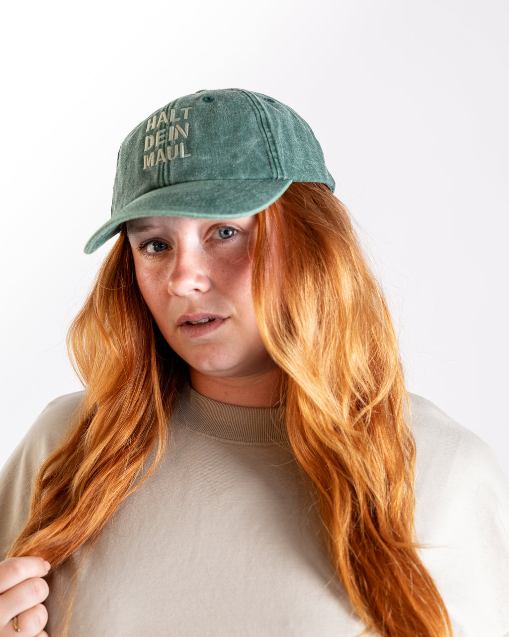 Base Cap "Halt dein Maul" vintage green