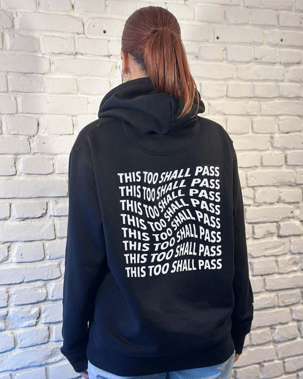 Hoodie "This too shall pass" black/white