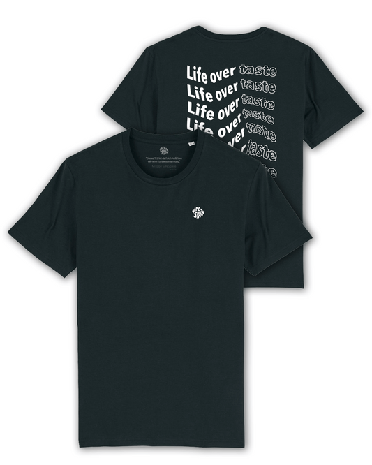 T-Shirt "Life over taste" schwarz/weiß
