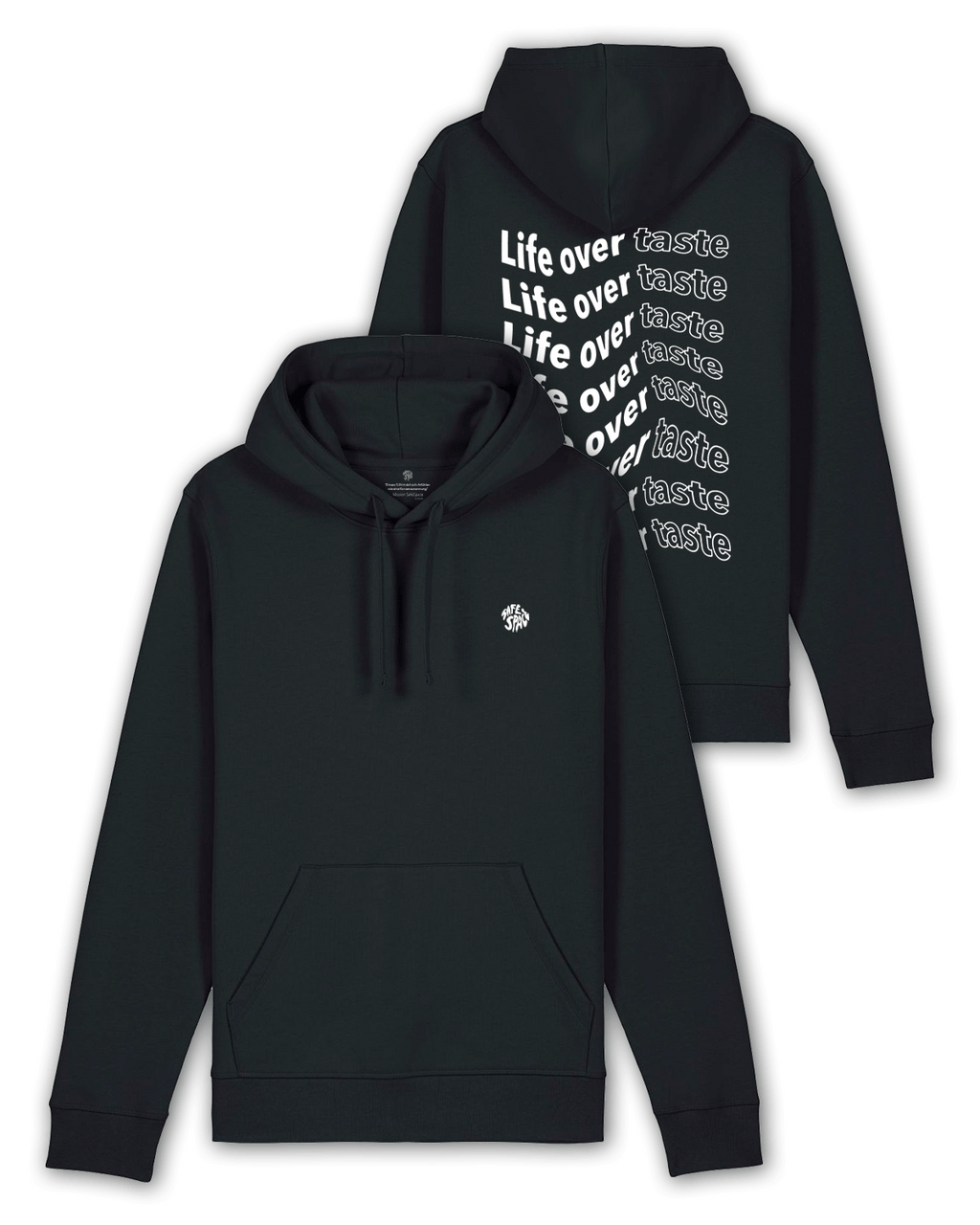 Hoodie "Life over taste" black/white