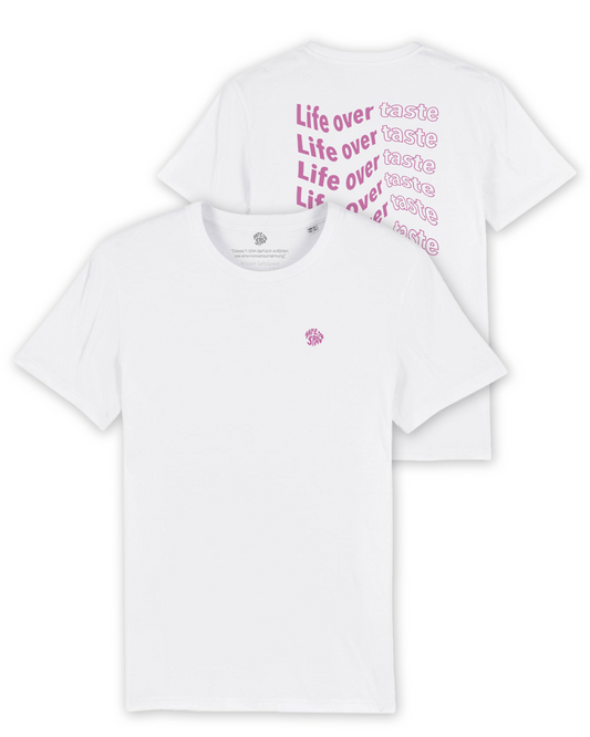 T-Shirt "Life over taste" weiß/lila