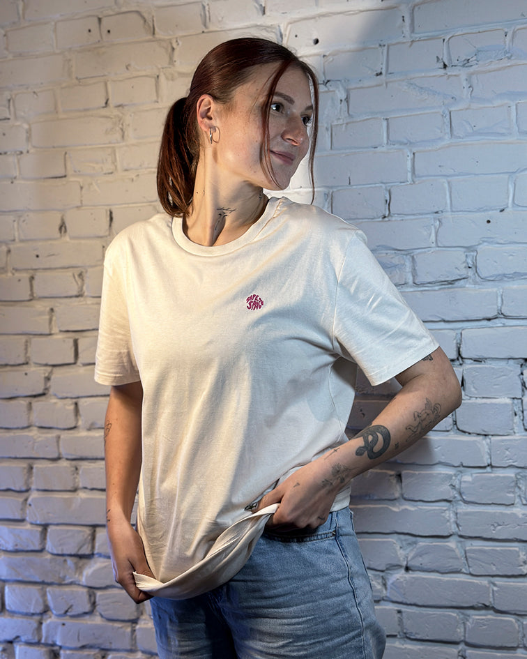 T-Shirt "Life over taste" white/purple